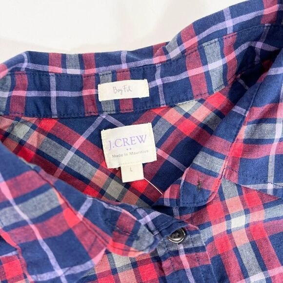 J. Crew Button Up Shirt Womens Large Plaid Boy Fit Collared Long Sleeve New - Picture 3 of 9